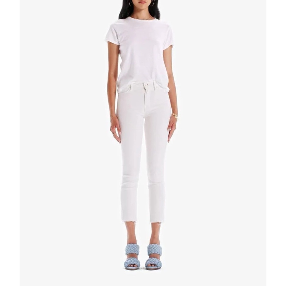 MOTHER•the mid rise dazzler ankle fray / cream puffs